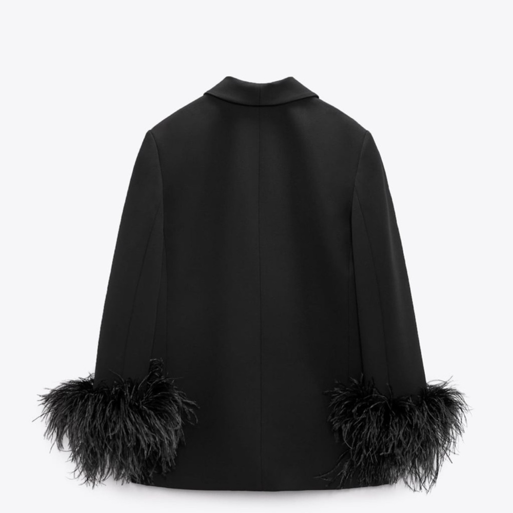 “Last one”ZARA BLOGGERS FAV FEATHER TRIM BLAZER - Picture 10 of 16
